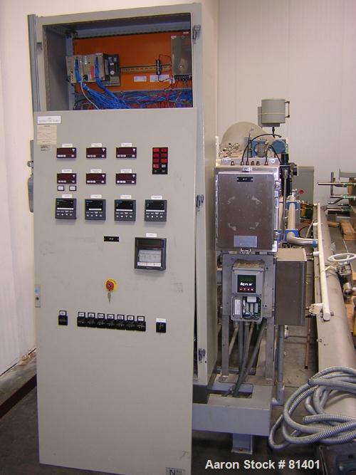 USED: Niro twin shaft extractor, model A-640, 316 stainless steel. Jacketed chamber, (2) 4-1/2" diameter shafts, each with 4 rows of approx 10" wide continuous ribbons. Driven by a 1.3 kw motor with ...