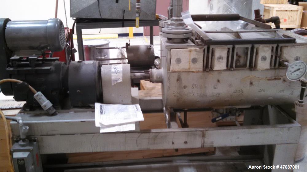 Used- Porcupine Processor, 12" Diameter x 3' Long Shaft. 12.2 Surface square foot.; 5.9 Jacket square foot. Trough; 316 stai...