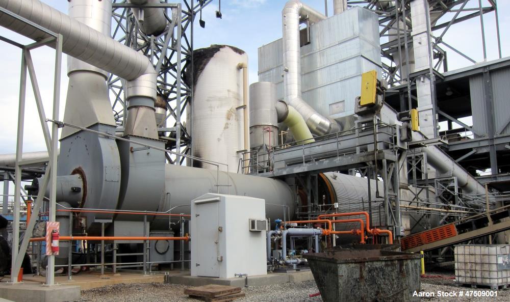 Used Baker Rullman BioSolids Dryer, Model SD125-48, (3) Triple Pass design. Insulated drum is 13'-1/2" diameter X 44'-3/4" long c/c of running bands. 3 Concentric cylinders, Rated 21.4 MMBtu/hr. Cons...