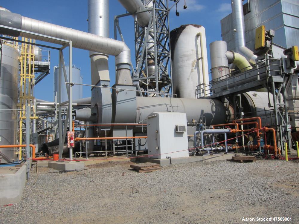 Used Baker Rullman BioSolids Dryer, Model SD125-48, (3) Triple Pass design. Insulated drum is 13'-1/2" diameter X 44'-3/4" long c/c of running bands. 3 Concentric cylinders, Rated 21.4 MMBtu/hr. Cons...