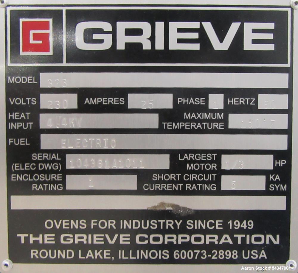 Used Grieve Model 323 Bench Oven – 36" x 22" x 42", 150°F, 5 Shelves