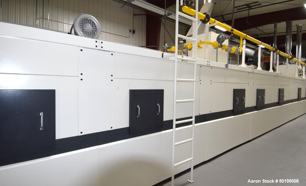Used Dong Yang Food Machinery LPG Direct Cyclotherm Hybrid Oven. (3) Zones total, (1) direct heating section approximate 10.6m long, (2) indirect heating zones approximate 26m total. Baking length 37...