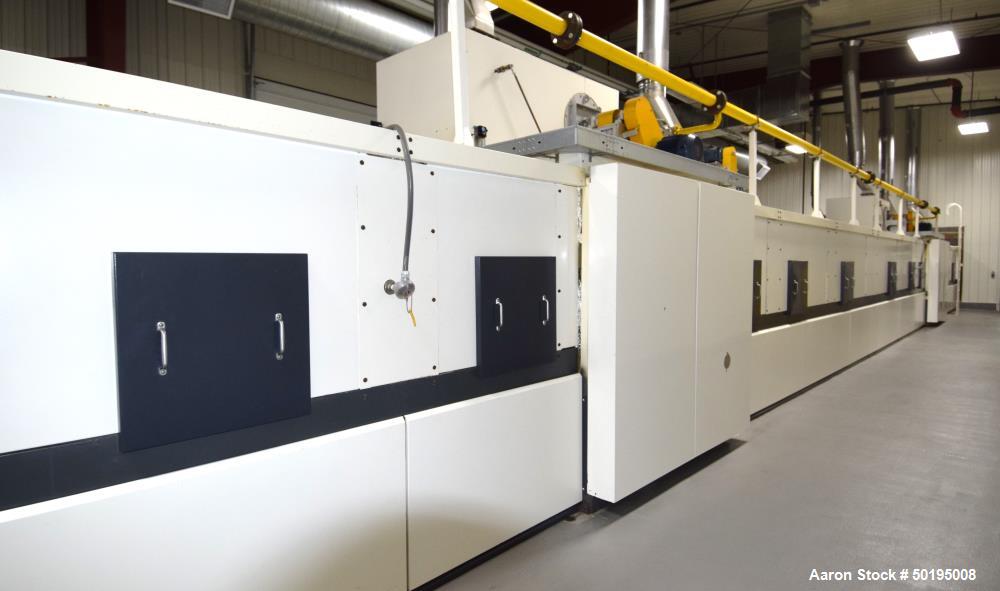 Used Dong Yang Food Machinery LPG Direct Cyclotherm Hybrid Oven. (3) Zones total, (1) direct heating section approximate 10.6m long, (2) indirect heating zones approximate 26m total. Baking length 37...