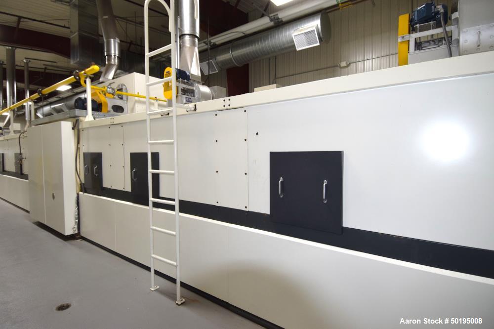 Used Dong Yang Food Machinery LPG Direct Cyclotherm Hybrid Oven. (3) Zones total, (1) direct heating section approximate 10.6m long, (2) indirect heating zones approximate 26m total. Baking length 37...