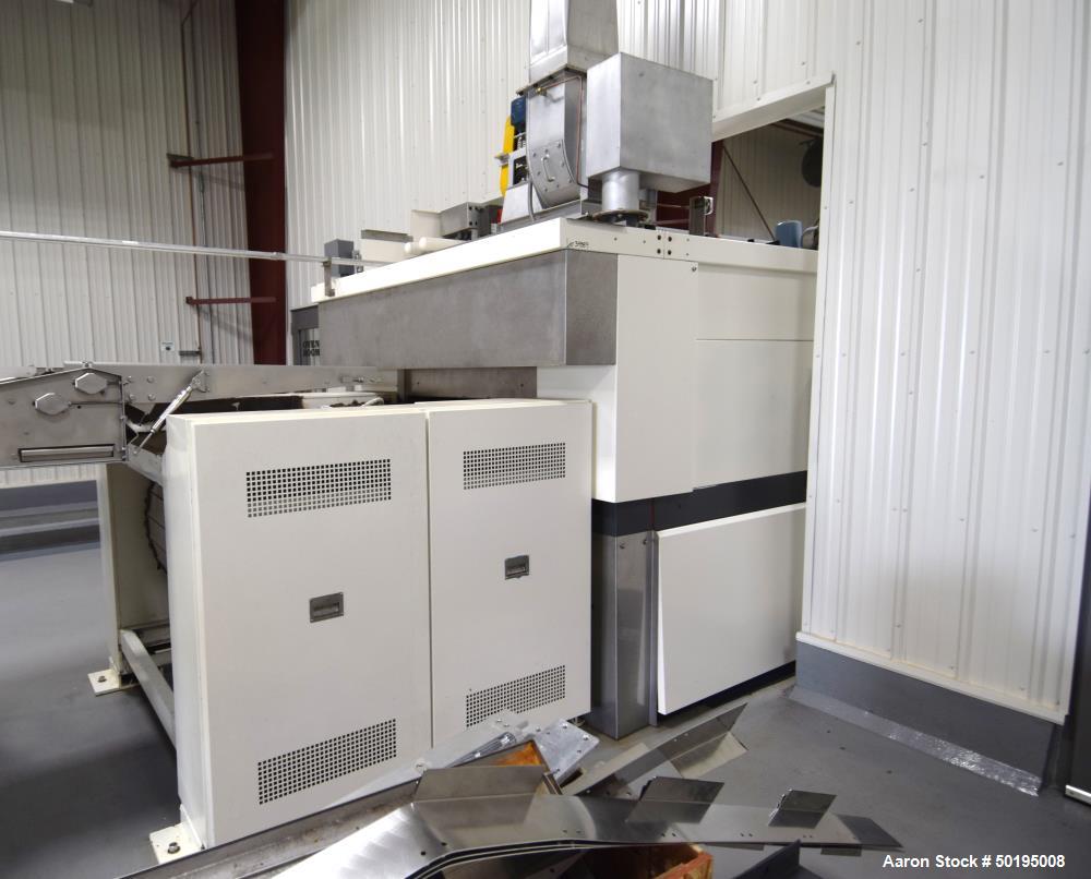 Used Dong Yang Food Machinery LPG Direct Cyclotherm Hybrid Oven. (3) Zones total, (1) direct heating section approximate 10.6m long, (2) indirect heating zones approximate 26m total. Baking length 37...