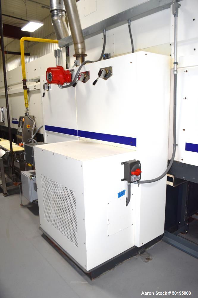 Used Dong Yang Food Machinery LPG Direct Cyclotherm Hybrid Oven. (3) Zones total, (1) direct heating section approximate 10.6m long, (2) indirect heating zones approximate 26m total. Baking length 37...