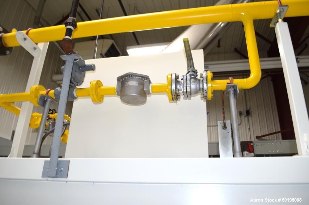 Used Dong Yang Food Machinery LPG Direct Cyclotherm Hybrid Oven. (3) Zones total, (1) direct heating section approximate 10.6m long, (2) indirect heating zones approximate 26m total. Baking length 37...