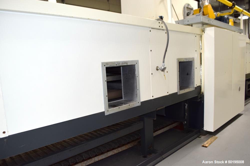 Used Dong Yang Food Machinery LPG Direct Cyclotherm Hybrid Oven. (3) Zones total, (1) direct heating section approximate 10.6m long, (2) indirect heating zones approximate 26m total. Baking length 37...