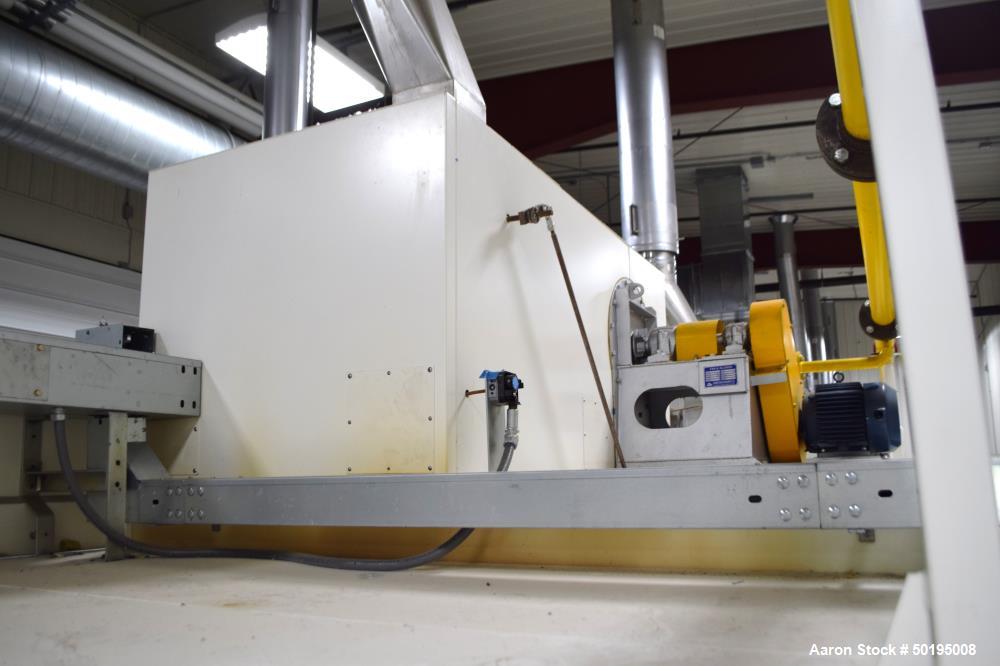 Used Dong Yang Food Machinery LPG Direct Cyclotherm Hybrid Oven. (3) Zones total, (1) direct heating section approximate 10.6m long, (2) indirect heating zones approximate 26m total. Baking length 37...