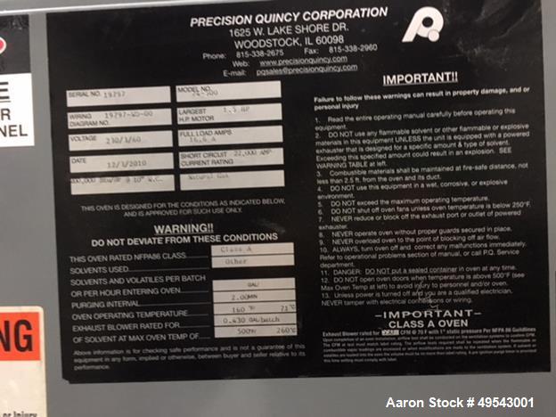 Used Precision Quincy Oven, Model 74-500
