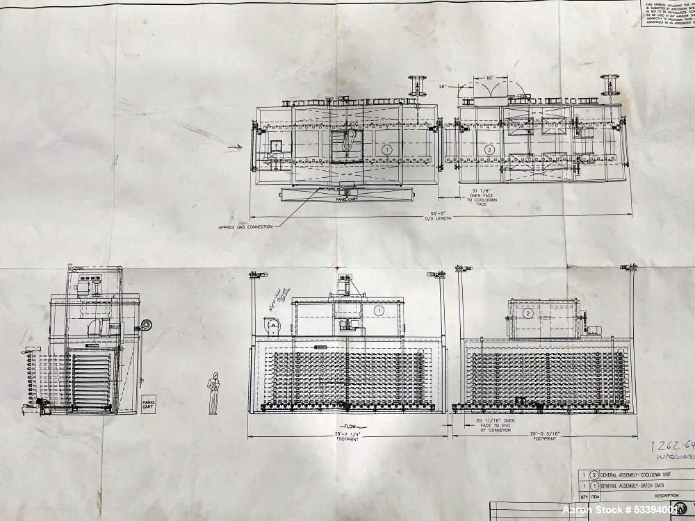 Used Wisconsin Oven Batch Oven – 350°F | 2MM BTU/hr | Propane | 29' Length | Model Batch-7/26/10-G/EP