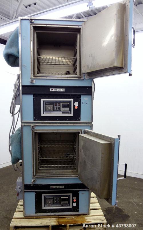 Used Blue M Dual Mechanical Convection Oven, Model DC-206C. (2) 304 Stainless steel chambers 20” wide x 20” high x 18” deep, 4.2 cubic feet interior volume each oven. Temperature range 343 degrees C....