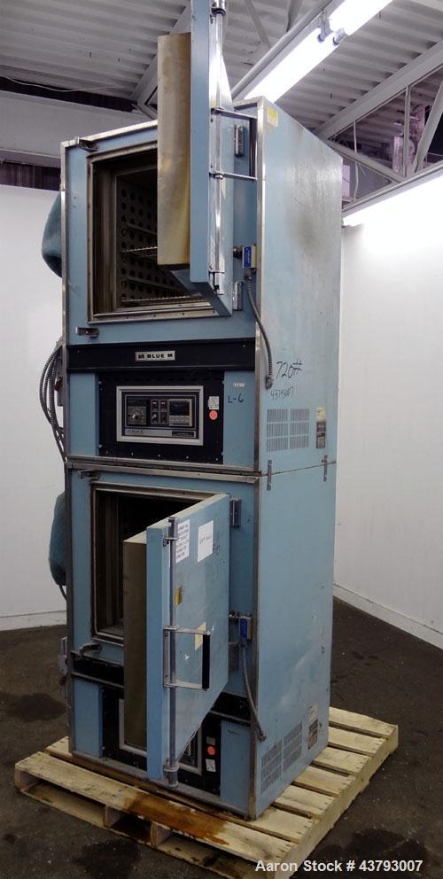 Used Blue M Dual Mechanical Convection Oven, Model DC-206C. (2) 304 Stainless steel chambers 20” wide x 20” high x 18” deep, 4.2 cubic feet interior volume each oven. Temperature range 343 degrees C....