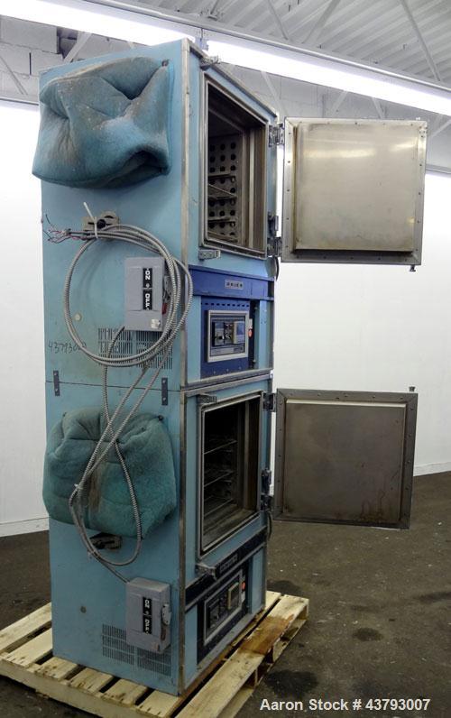 Used Blue M Dual Mechanical Convection Oven, Model DC-206C. (2) 304 Stainless steel chambers 20” wide x 20” high x 18” deep, 4.2 cubic feet interior volume each oven. Temperature range 343 degrees C....