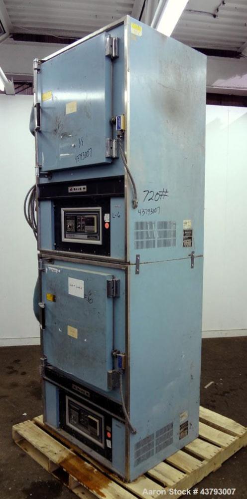 Used Blue M Dual Mechanical Convection Oven, Model DC-206C. (2) 304 Stainless steel chambers 20” wide x 20” high x 18” deep, 4.2 cubic feet interior volume each oven. Temperature range 343 degrees C....