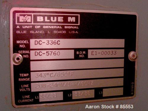 USED: Blue M oven, model DC-336C, stainless steel chamber, 25" wide x 38" high x 20" deep. Temperature range 343 degrees C/650 degrees F. Hinged front door. 1/60/208-240 volt. Side mounted chart reco...