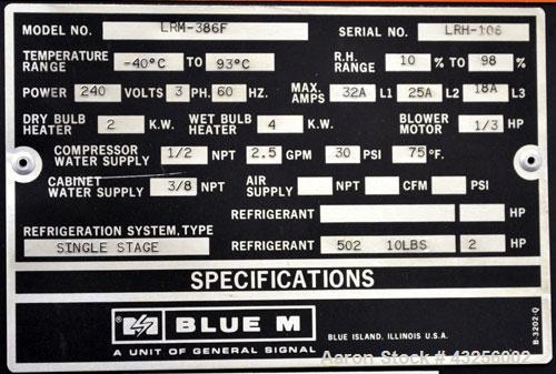 Used Stainless Steel Blue M Humidity Chamber, Model LRM-386F