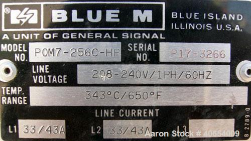 Used Blue M Mechanical Convection Oven, model POM7-256C-HP. 304 stainless steel chamber 25" wide x 20" high x 20" deep, 5.8 cubic feet interior volume. Temperature range 343 deg C/ 650 deg F. Hinged ...