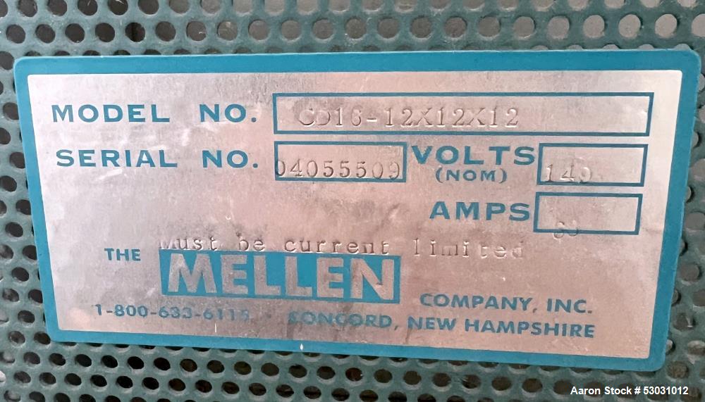 Used- Mellen CD Crucible Furnace, Model CD16-12X12X12. Chamber approximately 12" x 12" x 12". Electrically heated. Motorized...