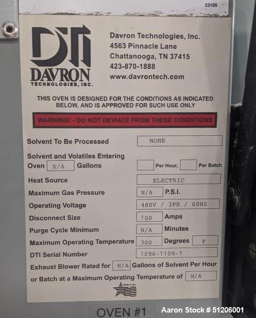 Used-Davron Technologies Drive In Batch Oven