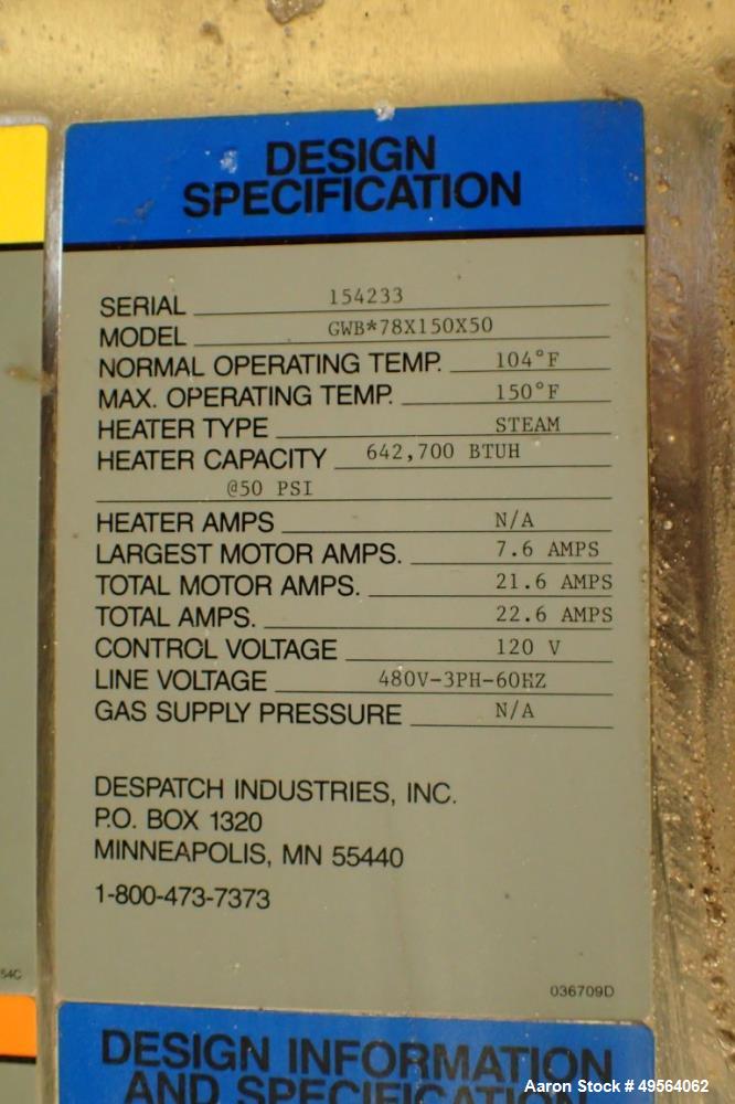 Used Despatch Industries Tray Drying Oven, Model GWB*78x150x50.