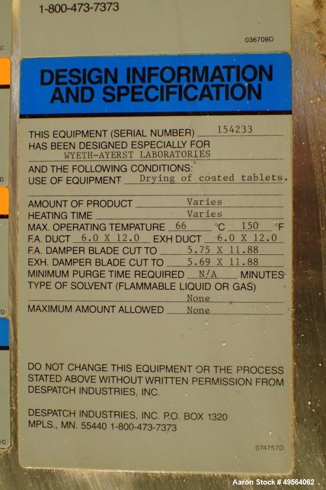 Used Despatch Industries Tray Drying Oven, Model GWB*78x150x50.