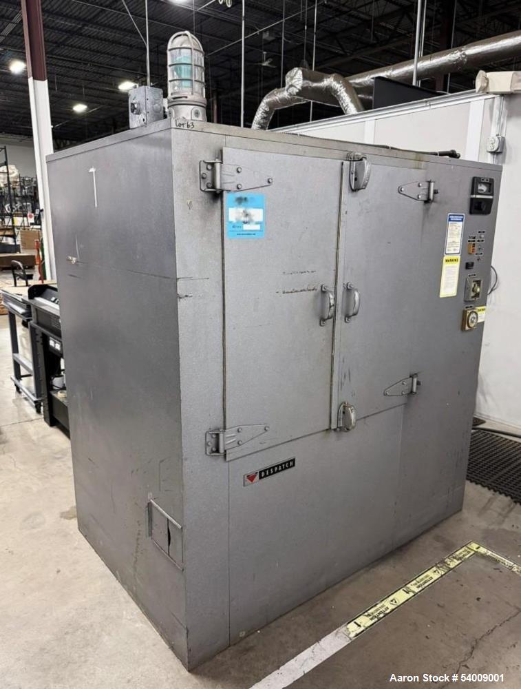 Used Despatch Industries Electric Oven, model V-34 STD, 6-Shelves.  . Rated for 500°F max, with a 12-kW electric heater drawing 28.9 amps. Operates on 240V, 3-phase, 60 Hz power with 120V control vol...