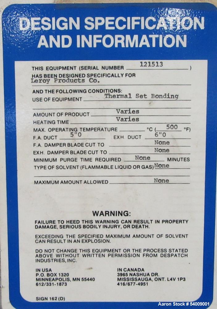 Used Despatch V-34 STD Electric Oven – 6-Shelf, 500°F Max