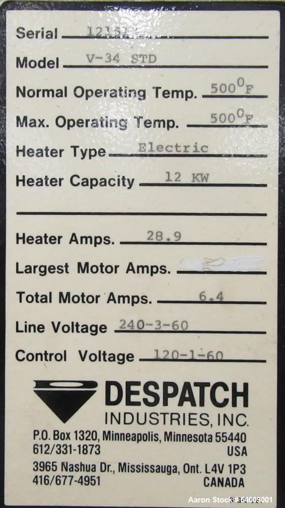 Used Despatch V-34 STD Electric Oven – 6-Shelf, 500°F Max