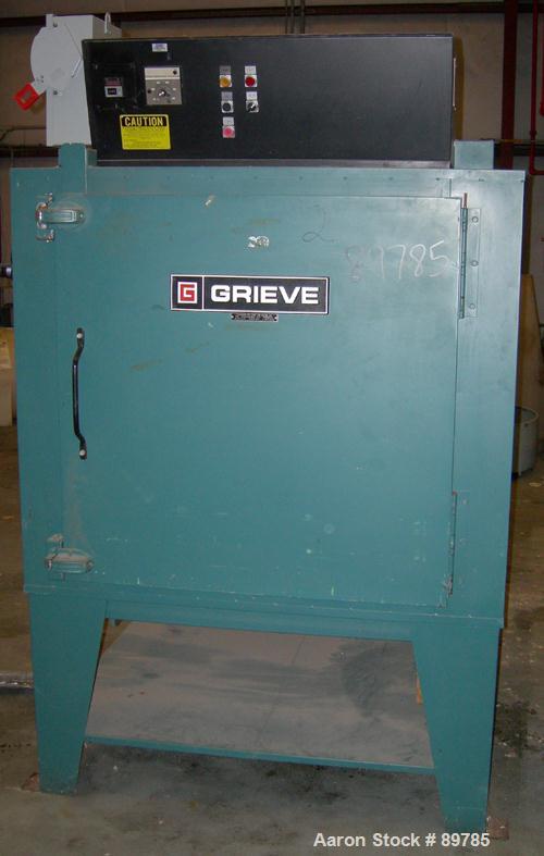 USED: Grieve electric oven, model AG-500. 12 kw, max temp 500 deg F. 460V, 17 amps, 3/60, 1/2 hp motor. Chamber is carbon steel and has provision for 5 shelves, 4 included. Shelves are 35" wide x 48"...