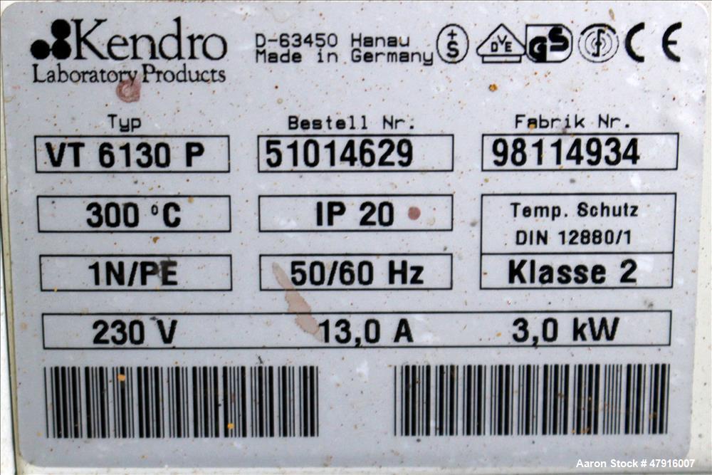 Used Heraeus Instruments Vacutherm Shelf Heating Oven, Model VT 6130 P, 128 Lit