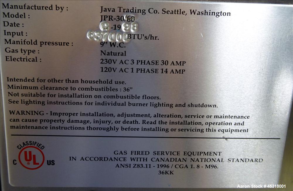 Used Java Trading JPR Series PureRoast Coffee Roaster Packaging System, Model J