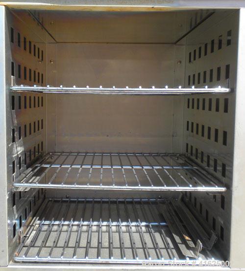 Used Lindberg Blue M Mechanical Oven, Model MO1430A-1. 304 stainless steel. 1.8 cubic feet chamber 13" wide x 15" high x 16" deep with internal shelves. Temperature range 40 deg C to 300 deg C (104 t...