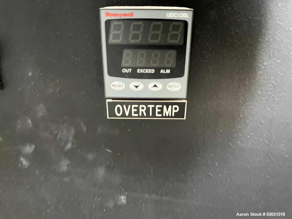 Used Mellen Microtherm Furnace, Model MTB16-16X16X16. Chamber 16" x 16" x 16". Electrically heated. Honeywell temperature controller. Mounted on frame. Serial# 08096280. 3/60/240 Volt, 80 amp.