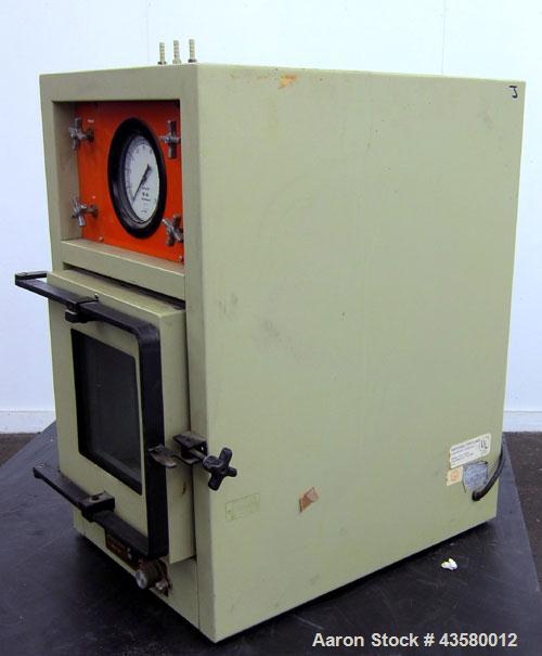 Used Napco Vacuum Oven, Model 3640-7. Chamber measures approximate 12" wide x 12" tall x 19" deep. Glass front door. 1/60/120 volt, 400 watt.