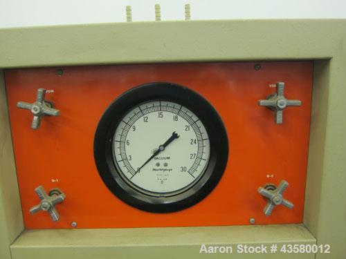 Used Napco Vacuum Oven, Model 3640-7. Chamber measures approximate 12" wide x 12" tall x 19" deep. Glass front door. 1/60/120 volt, 400 watt.