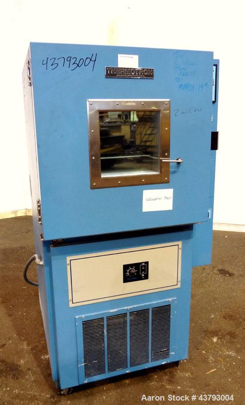 Used Thermotron  Circulating Temperature Oven, Model SM-8C. 304 Stainless steel interior approximate 24" wide x 24" deep x 24" tall. 502 Refrig., 8B8, humidity 20-95, limits 5 degrees C., DP to 85 de...