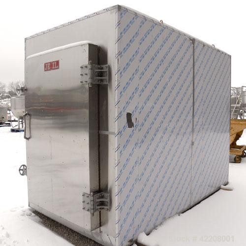 Used Jeil Machine Company Drying Oven, 304 stainless steel. Internal 48" wide x 72" tall x 110" deep, approximate maximum temperature 160 deg C (266 deg F). Hinged front door.