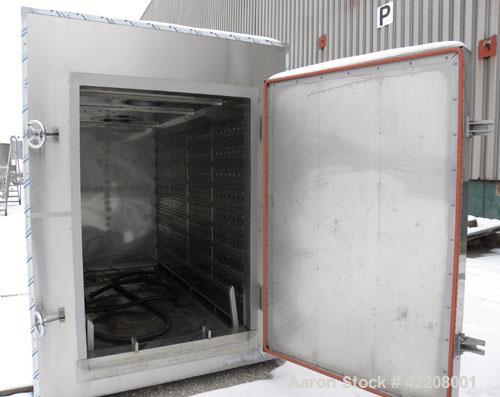 Used Jeil Machine Company Drying Oven, 304 stainless steel. Internal 48" wide x 72" tall x 110" deep, approximate maximum temperature 160 deg C (266 deg F). Hinged front door.