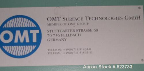 USED: Industrial media curing oven, manufactured in 2002 by OMTSurface Technologies, Germany. Total steam area 66 CBM; exhaustair/gas 60 cbm/min; electrical connection 31 kw; heat connection350 kw; g...