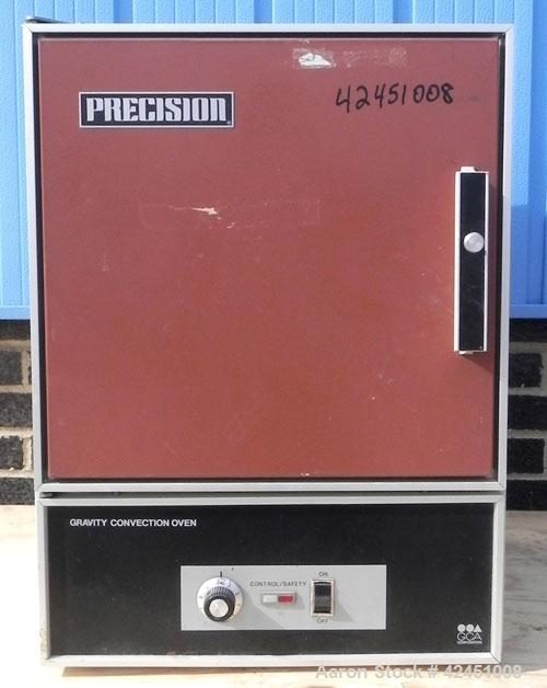 Used Precision Scientific Gravity Convection Oven, Model 16. Maximum operating temperature 225 Degrees C. (437 Degrees F). Chamber 14" wide x 13" tall x 14" deep. Hinged front door. 1/60/120 Volt, 82...