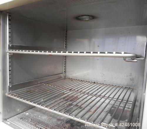 Used Precision Scientific Gravity Convection Oven, Model 16. Maximum operating temperature 225 Degrees C. (437 Degrees F). Chamber 14" wide x 13" tall x 14" deep. Hinged front door. 1/60/120 Volt, 82...