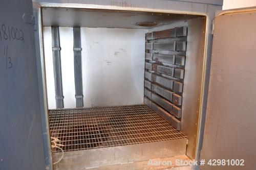 Used Benko Products Sahara Electric Drum Heater, Model 036E12-CS, Carbon Steel. Interior 172’’ wide x 55’’ deep x 48’’ tall. Capacity 12 drums, (6) 1.5 kw electric heating elements, temperature range...