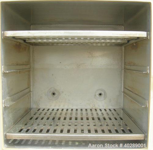 Used Scientific Products vacuum drying oven, 1 cubic foot capacity, model DP-32, 304 stainless steel. Chamber 12" wide x 12" tall x 12" deep. (2) shelves, provision for (4) total. 60 hz, 115 volt, 10...