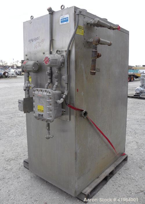 Used Stokes Drying Cabinet, Model 38-7, 304 stainless steel. Opening 40 wide x 63 tall x 30 deep. Includes a stainless steel roll out cart with (24) aluminum trays, 35 wide x 27 deep, spaced 1 apart....