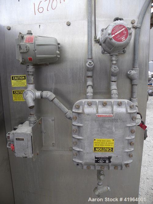 Used Stokes Drying Cabinet, Model 38-7, 304 stainless steel. Opening 40 wide x 63 tall x 30 deep. Includes a stainless steel roll out cart with (24) aluminum trays, 35 wide x 27 deep, spaced 1 apart....