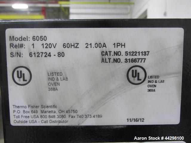 Used Thermo Fisher Pecision High-Performance Oven, Model 6050. 1.4 Cubic feet capacity, 14" wide x 13" deep x 13" high internal chamber, 120 volt, 2500 watt, serial# 612724-79.