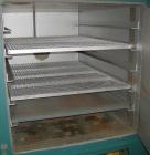 USED: Grieve electric oven, model AG-500. 12 kw, max temp 500 deg F. 460V, 17 amps, 3/60, 1/2 hp motor. Chamber is carbon steel and has provision for 5 shelves, 4 included. Shelves are 35