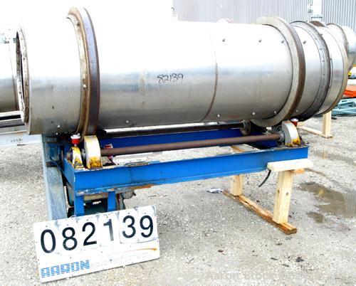 USED: Conditioning cylinder, 304 stainless steel. 30" diameter x 8' long tube with internal pins. Requires feed chute, includes end discharge hood. Driven by an approx 2 hp Reeves varispeed motor. Un...