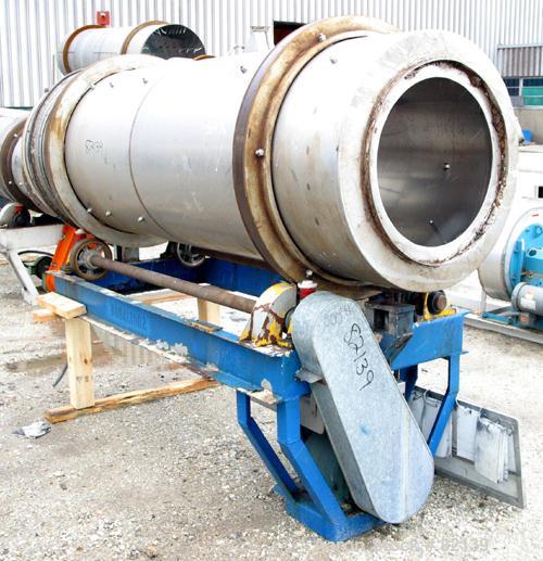 USED: Conditioning cylinder, 304 stainless steel. 30" diameter x 8' long tube with internal pins. Requires feed chute, includes end discharge hood. Driven by an approx 2 hp Reeves varispeed motor. Un...